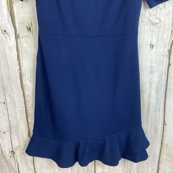Diane Von Furstenberg DVF Serafina Ruffle Hem Navy Blue Dress Size 8 - Picture 4 of 11